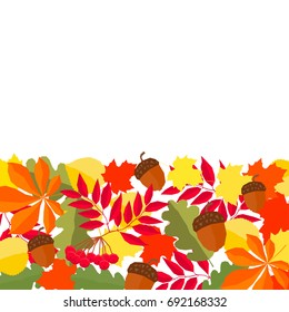 Autumn time pattern background. Handmade red, orange, yellow autumn leafs isolated on white cover for design card, invitation, school album, scrapbook, textile fabric etc