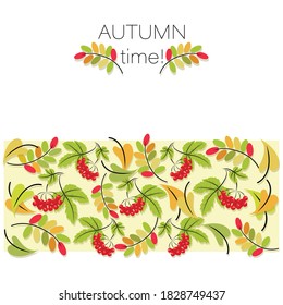 Hora del otoño. Viburno rojo. Fondo vectorial. Cartel. Modelo de caída conceptual con hojas y bayas de otoño.
