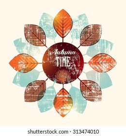 Autumn time retro grunge poster. Vector typographical design. Eps10.
