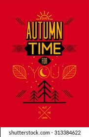 Autumn time retro poster. Vector typographical design.