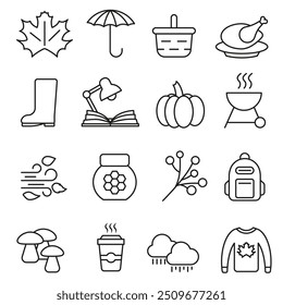 Autumn time. Set of autumn icons. Set of autumn icons in linear style. Vector illustration. EPS 10.