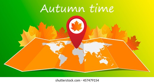 Autumn time, vector illustration map.