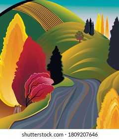 
autumn time, yellow leaves, vector graphics