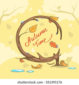 Autumn Time Yellow Tree Fall Banner Concept Flat Design Vector Illustration
