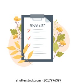 Lista de tareas pendientes de otoño en el comprimido de forma plana