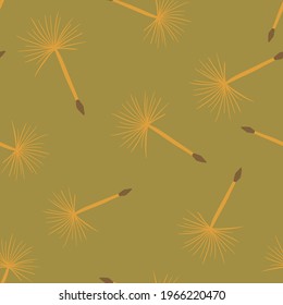 Autumn tones seamless pattern with orange random dandelion elements print. Beige background. Flat vector print for textile, fabric, giftwrap, wallpapers. Endless illustration.