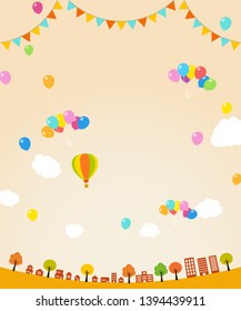 Autumn Townscape and balloons background 
