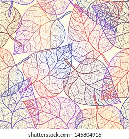 Autumn transparent leaves pattern background.