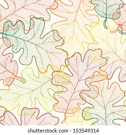 Autumn transparent oak leaves pattern background.