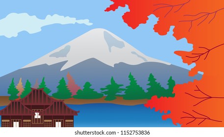 Autumn travel season in Japan with Mountain Fuji ,vector illustration.