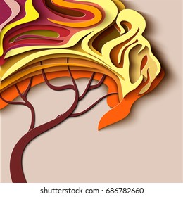 Autumn tree. Abstract paper cut design nature background.