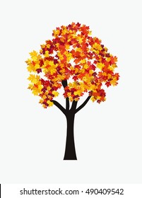 Autumn tree against white background. Vector Illustration