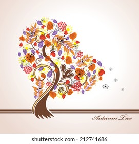 Autumn Tree.  Beautiful card with abstract autumn tree.