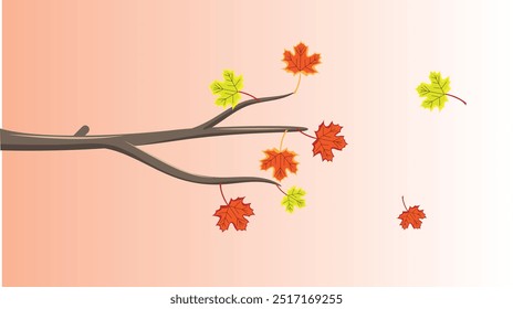Rama de árbol de otoño con hojas de arce. Arte vectorial de concepto de Naturaleza y plantas