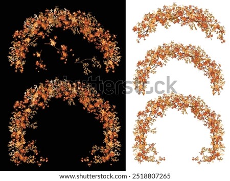 autumn tree branches arch with bright colorful foliage forming passage - fall season outdoors celebration vector design set