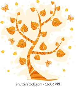 Autumn tree with butterflies