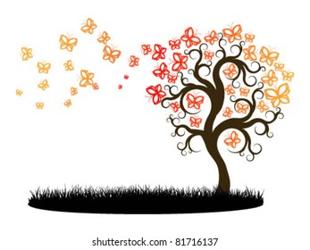 Autumn tree with butterflies