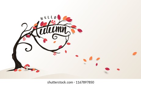 Autumn tree calligraphy background layout decorate with leaves of autumn for shopping sale or promo poster and frame leaflet or web banner.Vector illustration template.