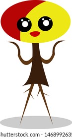 autumn tree character for design with big black eyes and red lips concept of nature and golden season