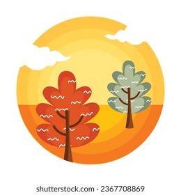 Autumn tree in circle illustration vector