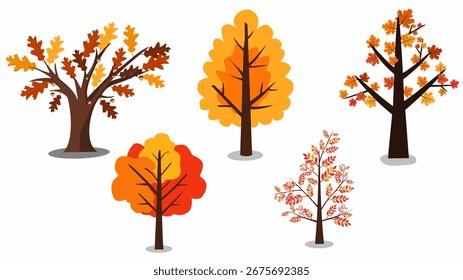 Colección de árbol de otoño en colores cálidos, perfecto para la temporada de otoño.