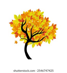 Árbol de otoño con hojas de coloe, arce de otoño - Ilustración vectorial