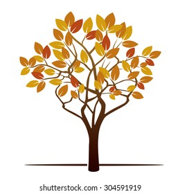 Autumn Tree and Color Leafs. Vector Illustration.