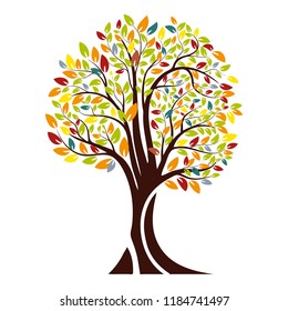 Autumn tree with colored leaves. Isolated on white background. Vector illustration