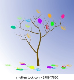 Autumn tree with colored leaves on a radiant background.