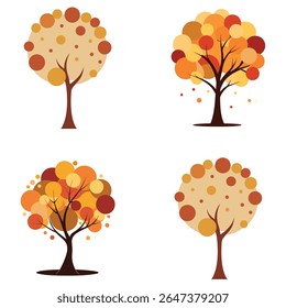 Autumn Tree with Colorful Circular Leaves – Abstract Fall Foliage Vector Illustration

