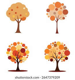 Autumn Tree with Colorful Circular Leaves – Abstract Fall Foliage Vector Illustration

