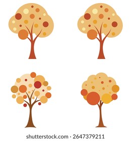 Autumn Tree with Colorful Circular Leaves – Abstract Fall Foliage Vector Illustration

