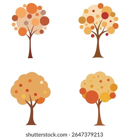 Autumn Tree with Colorful Circular Leaves – Abstract Fall Foliage Vector Illustration

