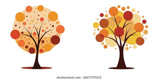 Autumn Tree with Colorful Circular Leaves – Abstract Fall Foliage Vector Illustration


