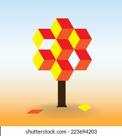 Autumn tree created from colour cubes