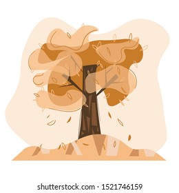 Autumn tree in a cute cartoon style. Vector illustration.