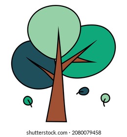 Autumn Tree Doodle Vector Illustration. Leaves falling. Cartoon, cute, hand drawn.