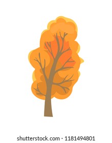 Autumn tree with dry leaves sign isolated icon vector. Natural plant with solid trunk stem and foliage of golden color. Foliage of autumnal forests