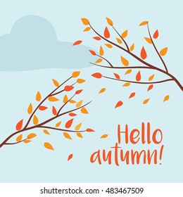 Autumn tree. Fall of the leaves. Sketch, design elements. Vector illustration.