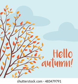 Autumn tree. Fall of the leaves. Sketch, design elements. Vector illustration.