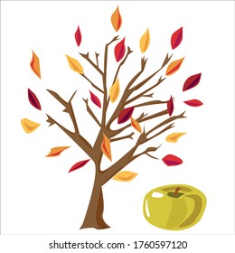 Autumn tree with falling leaves