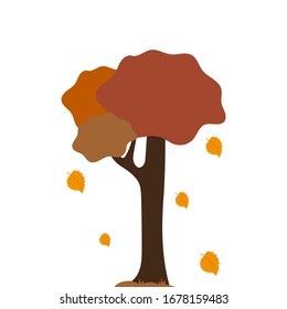 
Árbol de otoño y hojas caídas sobre un fondo blanco