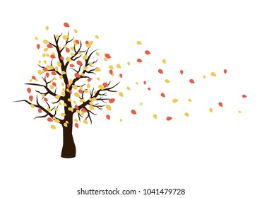Autumn Tree With Falling Leaves Vector