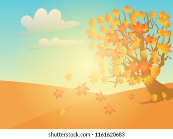 Autumn tree with falling leaves, vector illustration