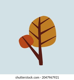 Autumn tree with flat illustration