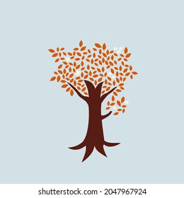 Autumn tree with flat illustration