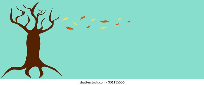autumn tree with flying leaf abstract concept background illustration