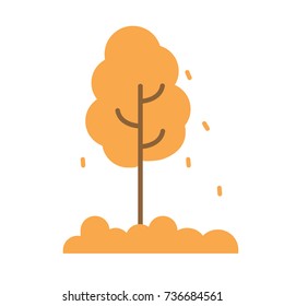 Autumn tree  with flying  leaves. Vector illustration