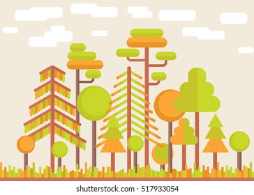 Autumn Tree Forest Flat Illustration