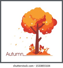 Autumn tree with grass illustration with flat, trendy and new design